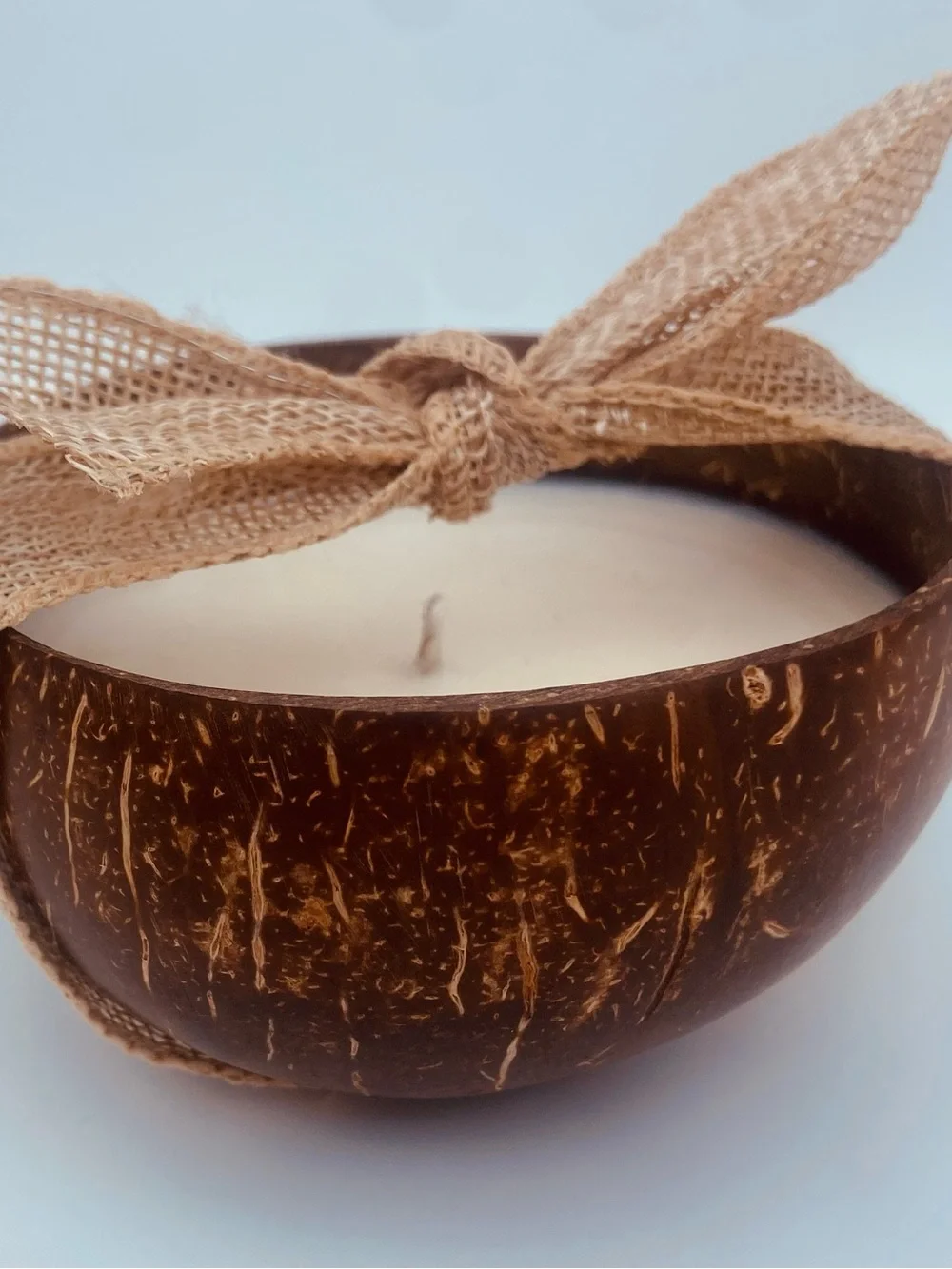 Coconut Shell Soy Candle with Burlap Accent - Brown